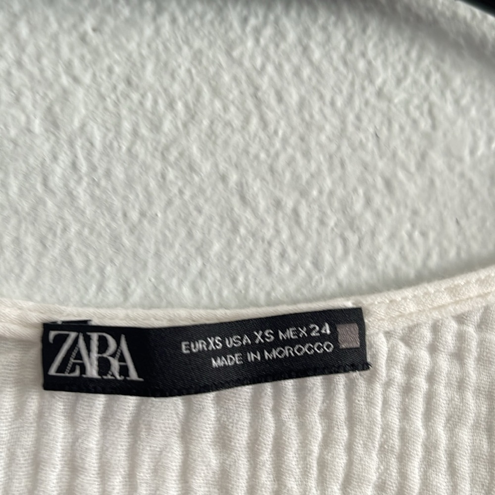 Zara Women’s XS Crochet Lace Short Sleeve Ivory Gauze Tunic Boho Top - Picture 5 of 6